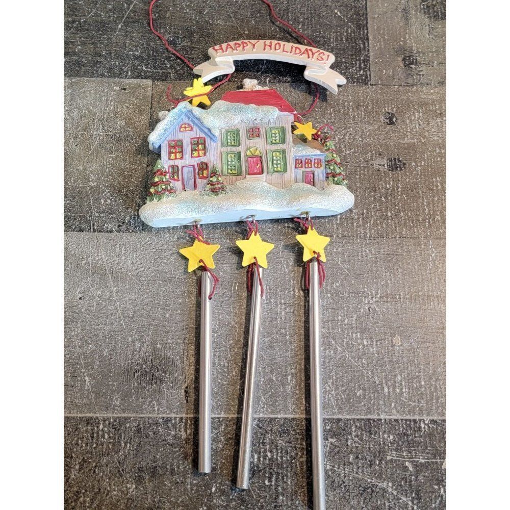 Happy holidays house Windchime ceramic ornament Xmas Decor star